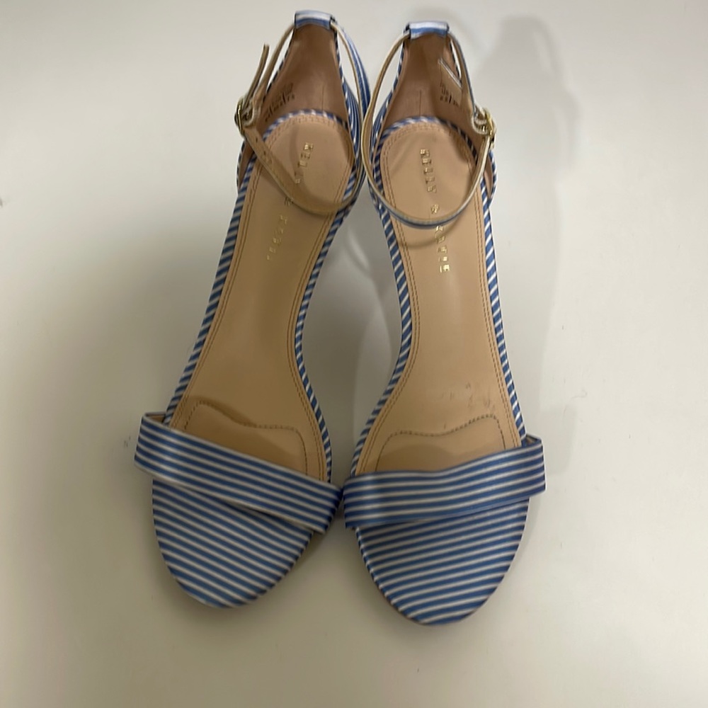 Blue stripe satin heels